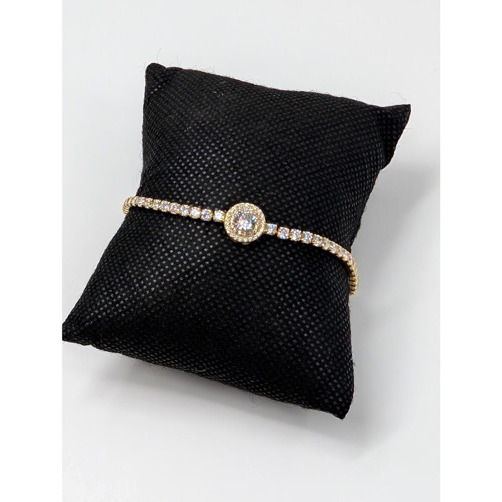 925 Gold Tone CZ Lariat Bolo Tennis Bracelet Adjustable‎ FZN